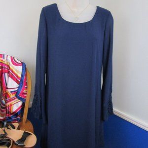 Speechless Navy Blue Popover Dress with Flare Lace Sleeves